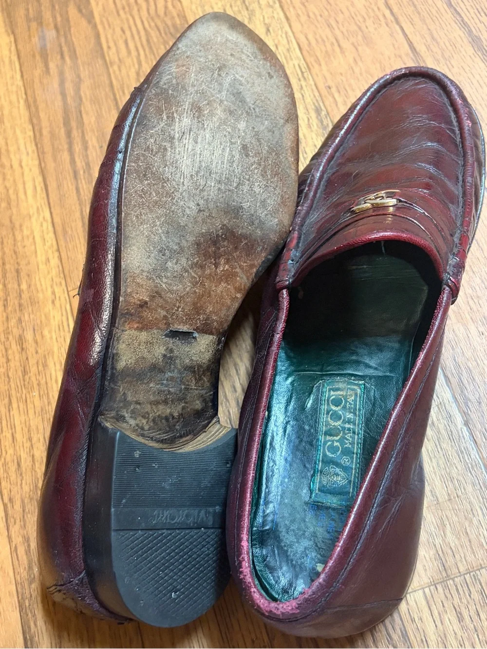 Vintage  Gucci Leather Penny Loafers in Burgundy size 43